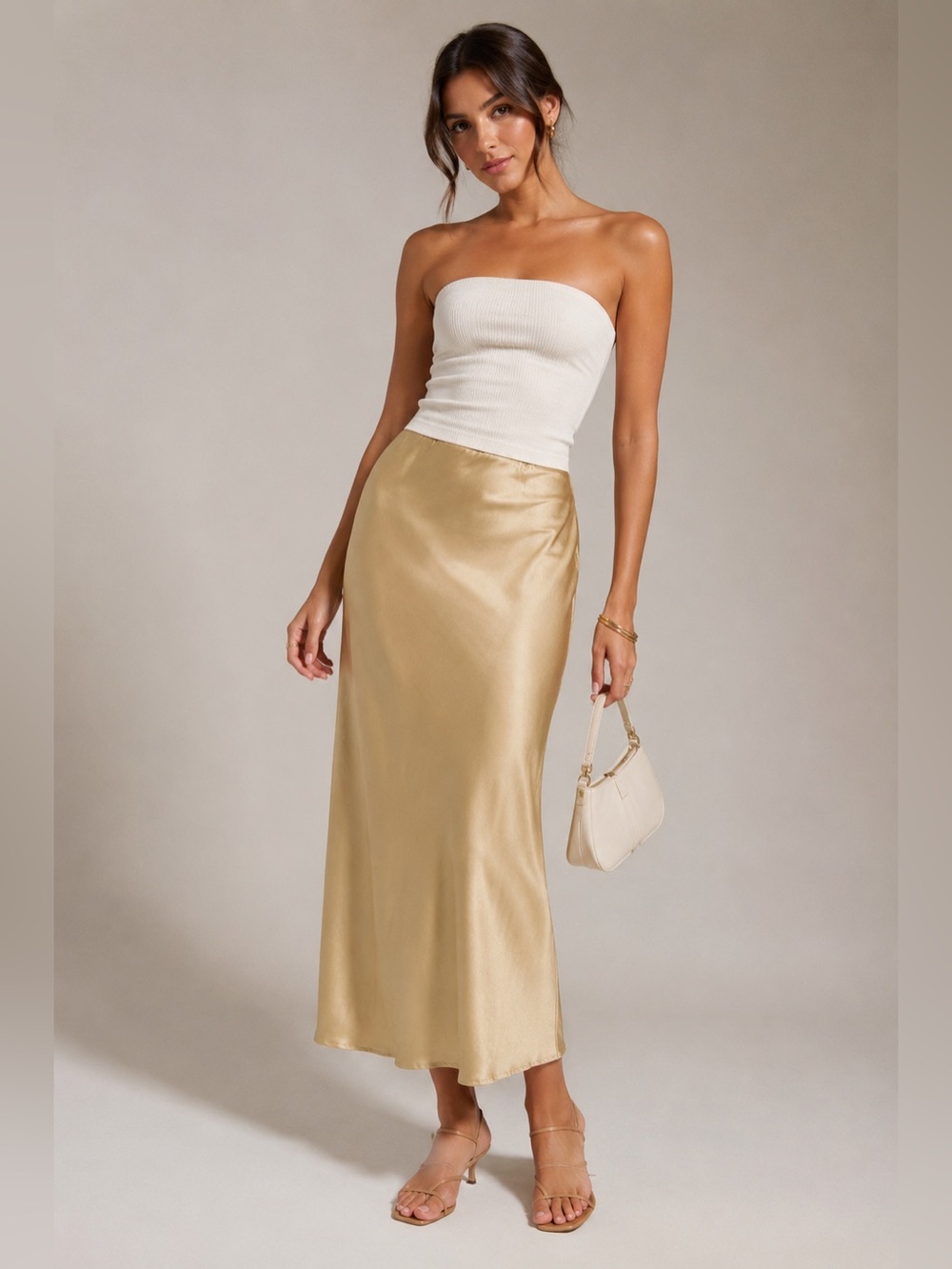Vintage Kay Unger 100% silk Gold Satin Midi Skirt Size 2 | Elegant Y2K  NEW